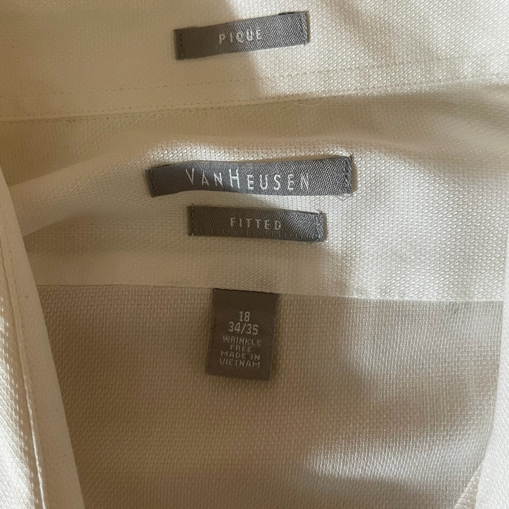 Van Heusen Fitted 18 34/35 White Pique Dress Shirt Wrinkle Free - Picture 3 of 6